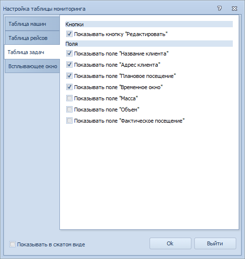 Вкладка «Таблица задач»