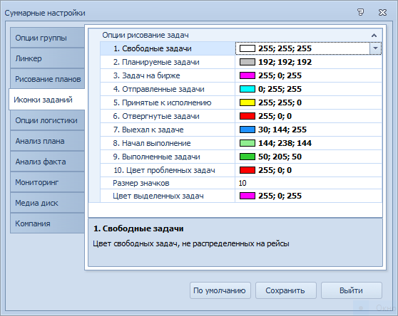 Вкладка Иконки заданий