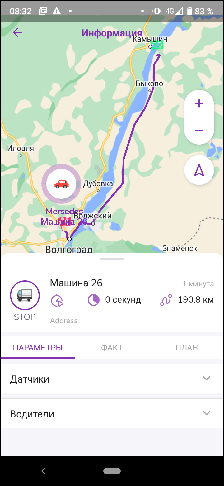Рис.5 Трек машины за сегодняшний день